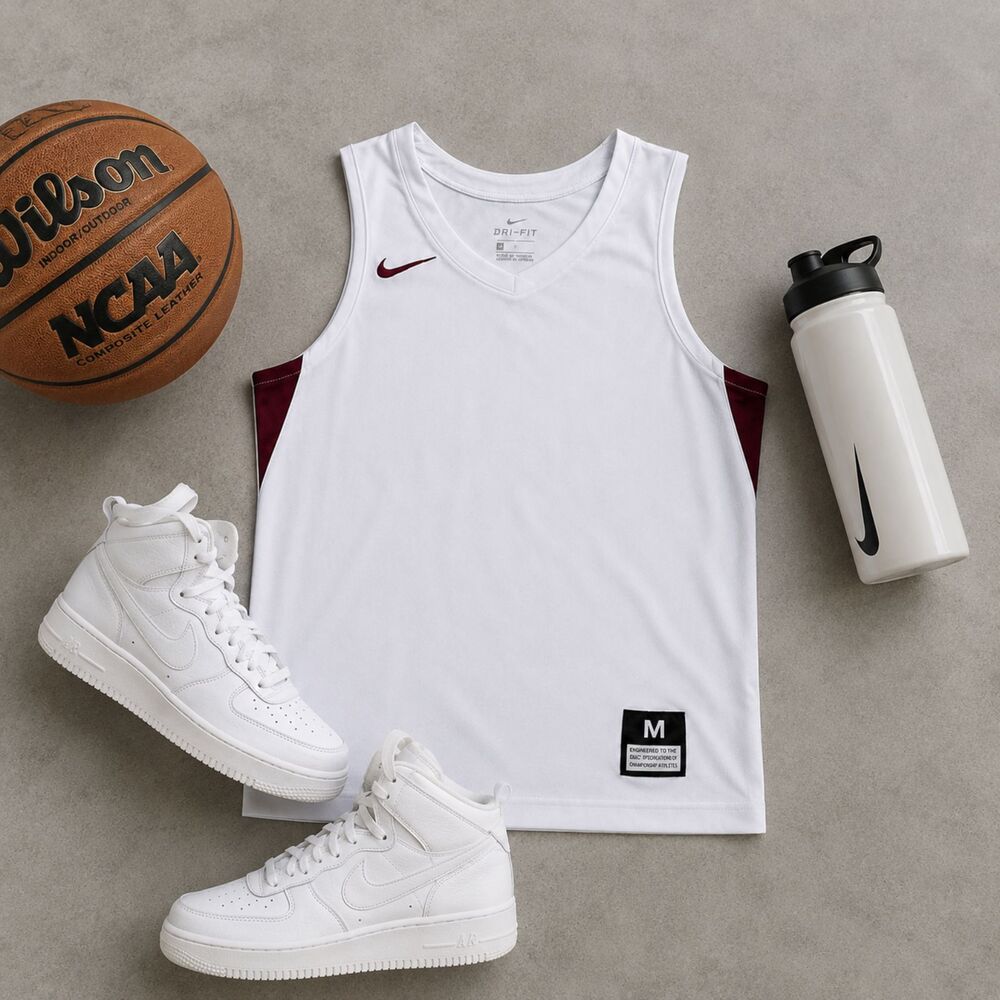 Nike Dri-FIT Youth Basketball Tank White Burgundy Athletic Jersey Medium